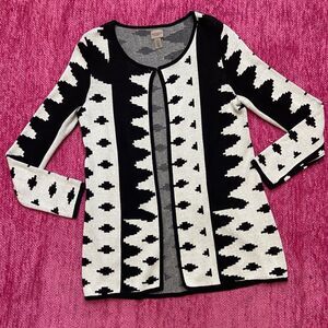 Chico’s Easywear Lightweight Cardigan Sweater Black And White Print Size 0 (S/4)